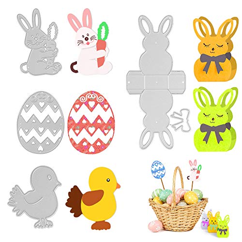 Troqueles de Corte Pascua, 4 Piezas Troqueles Scrapbooking, Metal Plantillas Pascua, Troqueles Corte Huevos/Conejito/Caja/Pollo, para DIY Tarjeta Papel Álbum Manualidades Decor