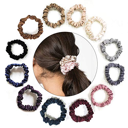 Uni-Fine 12 piezas Goma de Pelo Scrunchies Elástico Hair Scrunchies Coletero de Seda Gomas de Pelo Seda Accesorios para el Cabello Suave para Mujeres Niñas