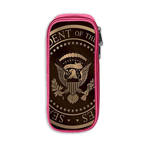 Us Golden Presidencial Seal Estuche de lápices de gran capacidad para estudiantes, caja de almacenamiento de cosméticos, color rosa talla única