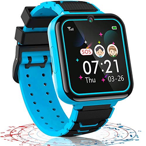 Vannico Reloj Inteligente niño, 12 in 1 Smartwatch para Niños Game Watch 7 Juegos SOS Llamada Música Cámara Grabadora para 3-12 Niño Niña, Soporta 4G/2G Tarjetas Micro SIM (Azul)