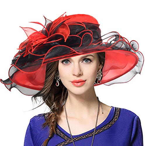 VECRY Mujeres Lglesia Derby Vestido Fascinator Gorro Nupcial Fiesta Boda Sombrero (42b-Rojo)