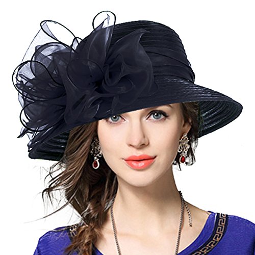 VECRY Señora Oaks Derby Iglesia Vestido Sombrero Bucket Boda Bowler Sombreros (Negro)