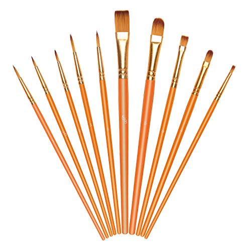 Vicloon Pinceles para Pintura, 10 Piezas of Pinceles de Nylon para Acuarela, óleo, Dibujo de líneas, Set de Pinceles de Artista para Principiantes, Profesionales y Amantes de la Pintura (Naranja)