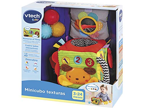 VTech- Minicubo Texturas Cubo de Tela electrónico Interactivo con Luces, Canciones y melodías. (3480-528222)