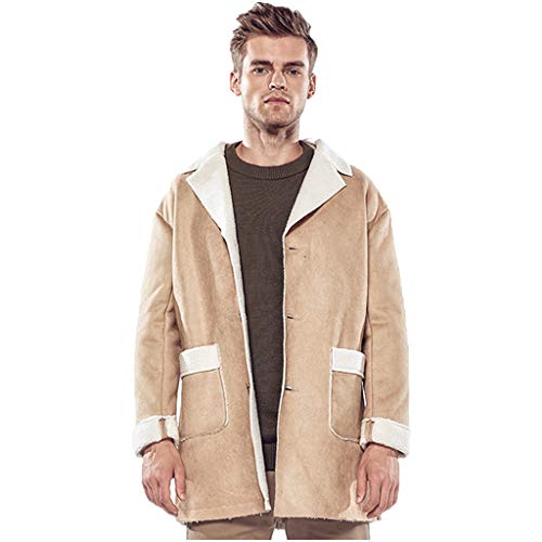 waotier Abrigos Chaquetas Invierno Hombre Parka Hombre Fleece Collar Compuesto Piel de Cordero Casual Algodón de un Solo Pecho Forro de Pelusa Cazadora