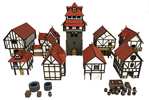 War World Gaming Medieval Town - Ciudad Completa (Pintada/Sin Pintar) – 28mm Wargaming Maquetas Dioramas