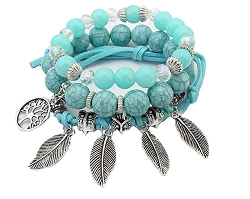 WAY2BB - Moda Boho Pulseras Piedra Efecto árbol Cintura Plumas Encanto búho Regalo Mujer Idea Nudo