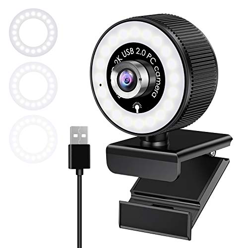 Webcam con Micrófono y Anillo de Luz, Cámara Web para Video Chat y Grabación, Webcam Portátil para PC, Cámara Webcam para Ordenador para Youtube, Skype, Zoom, Xbox One y Conferencias