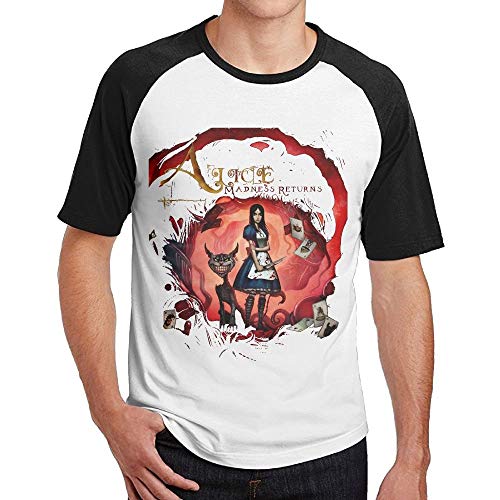 Welikee Camiseta, Manga Corta, Men's Alice Madness Returns Short Sleeve Raglan Baseball tee Black