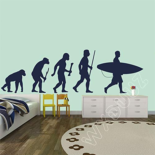 WERWN Surf Evolution Ape Man to Surfer Tabla de Surf Etiqueta de la Pared Vinilo Artista Decoración del hogar Jardín de Infantes Habitación para niños 31 x 100 cm