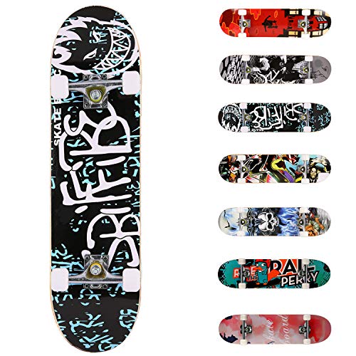 WeSkate Completo Skateboard 31"x8" 7 Capas Monopatín de Madera de Arce Skateboards con rodamientos ABEC-7 de 7 para Principiantes Niñas Niños Adolescentes Adultos