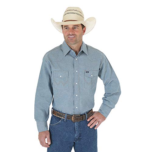 Wrangler Men's Cowboy Cut Work Western Long Sleeve Shirt,Chambray Blue,2X Tall