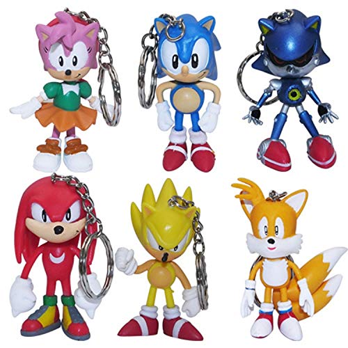 XINKANG Juguete Figura sónica 6 unids/Lote Sonic The Hedgehog Sega Figuras de Juguete PVC Juguete Personajes sónicos Figura Juguete Llavero Colgante llaveros Llavero