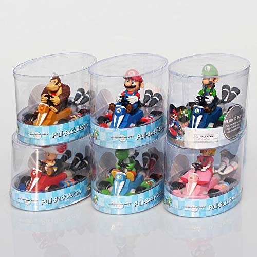 XINKANG Super Mario Juguetes 6pcs/Lot Super Mario Bros Kart Princess Peach Toad Donkey Kong Mario Luigi Yoshi Figuras De Juguete Tire Back Cars Pull-Back Racers