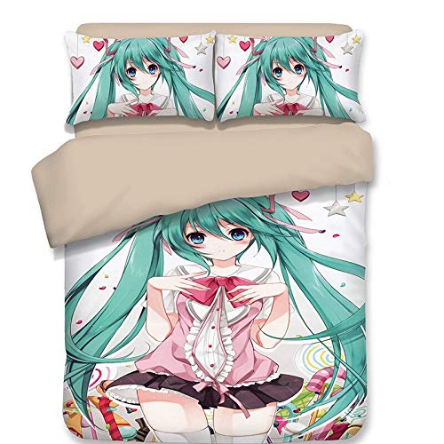 Xiuer 3D Anime Hatsune Miku - Juego de ropa de cama de una sola pieza (18,220 x 240 cm)