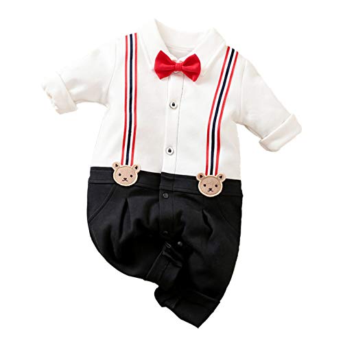 Xuefoo Baby Boys Body Recién Nacido Mono Gentleman Romper Conjunto De Una Pieza De Manga Larga (Blanco, 18-24 Meses)