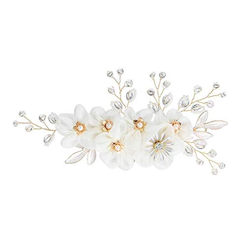 Y-XM Tiara de Novia Adorno para el Pelo con Perlas de Diamante de imitación del Vestido de Boda de Flores de Tul