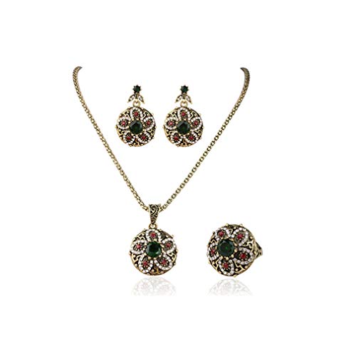 YAZILIND Vintage Mujeres Palacio Antiguo Rhinestone Flor en Forma de Colgante Colgante Pendientes Anillos Elegante Juego de Joyas Banquete(Tamaño 14,5)