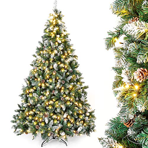Yorbay Árbol de Navidad Artificial con Luces Led de Color Blanco cálido y Blanco Nevado Grande (210 cm 410LED)