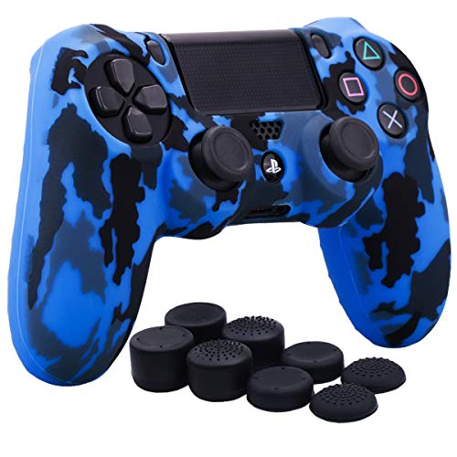 YoRHa Transferencia de agua camuflaje de impresión silicona caso piel Fundas protectores cubierta para Sony PS4/slim/Pro Mando x 1 (azul) Con PRO los puños pulgar thumb gripsx 8