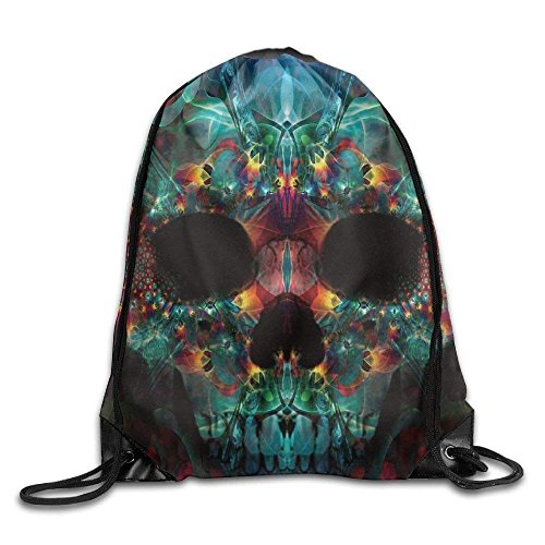 ZHIZIQIU Colorful Cool Fun Trippy Skull Cool Drawstring Travel Sports Backpack Gift -