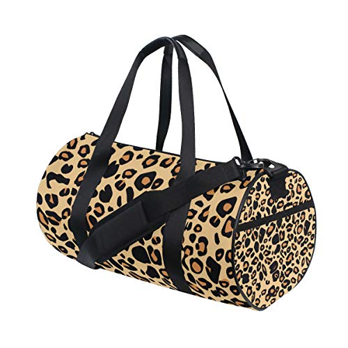 ZOMOY Bolsa de Deporte，Manchas de Leopardo Naranja Negro，Nuevo Cilindro de impresión Bolsas de Ejercicios Bolsa de Viaje Equipaje Bolsa de Lona