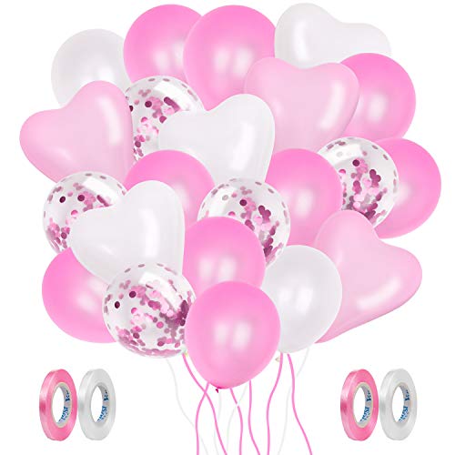 ZWOOS Globos Rosas y Blanco, 70 Piezas Globos de Confeti, Globos de Látex Globos de Cumpleaños para Bodas, Niña Cumpleaños Comunion Bautizo Baby Shower Bebe 1 Años Rosas Decoraciones