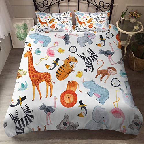 ZXXFR Juego De Funda Nórdica para Cama,Cartoon Duvet Cover Set Hand Drawn Animals Cute Kids Bed Linen Comfortable Keep Warm Bedding Set Single Size Qulit Cover Pillowcase,EU King 220X240Cm