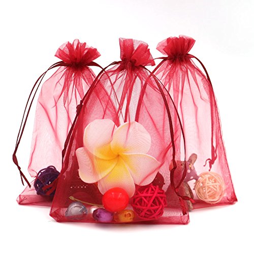 100pcs Bolsas de Organza de Regalo Bolsitas de Organza 13x18cm para Boda Favores, Joyas y Dulces (Rojo vino)