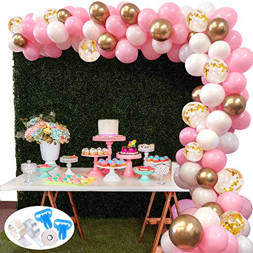 127Pcs Kit de guirnaldas con globos SPECOOL Kit de arcos de globos Rosa blanca y dorada Confeti Lleno de globos de látex Paquete con cinta de globos para cumpleaños Decoración de banquete de boda