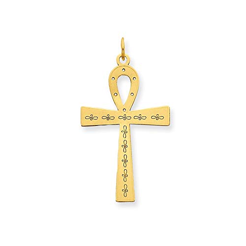 14ct con Láser Ankh Cruz Colgante - mide 30 x 16 mm - JewelryWeb