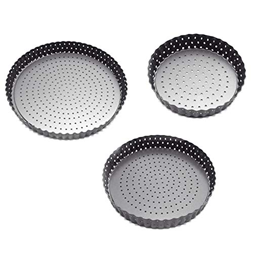 3 piezas de lata para tartas, bandeja redonda antiadherente para pizza con agujeros, bandeja redonda para tarta de quiche con fondo extraíble