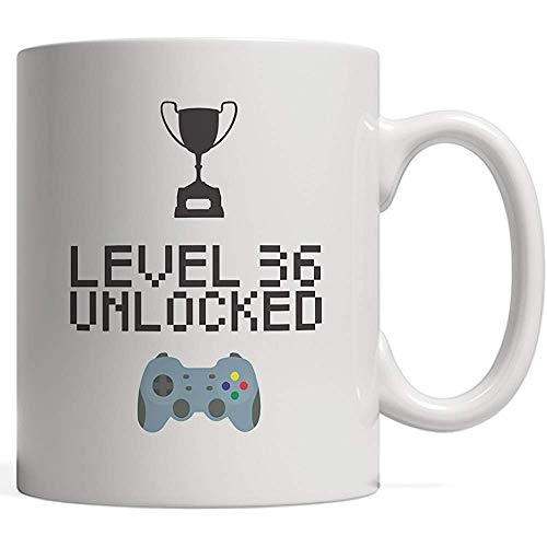 36th Birthday Mug Level 36 Unlocked-Funny Gamer B-Day Gift para treinta y seis años Hermano nacido en 1981 o 1982 ¡Quién ama los videojuegos geniales! Con impresionante controlador de consola y taza