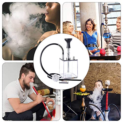 4YANG Juego de cachimba, LED Shisha, Shisha árabe Shisha acrílico traje Shisha caja cuadrada olla transparente colorido 2 manguera cubo Shisha juego completo con control remoto