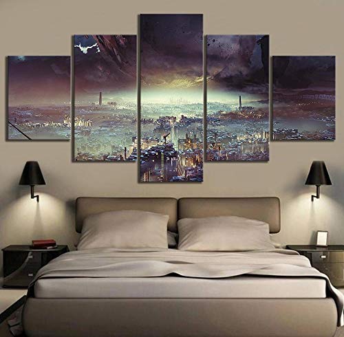 5 Piezas de Pintura de Pared Destiny 2 póster del Juego Lost Planet Cityscape Fantasy Art Pinturas en Lienzo para decoración de Pared de Dormitorio 30x40 30x60 30x80cm Sin Marco