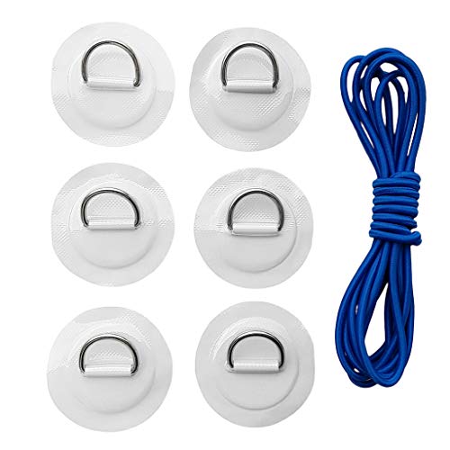 6 Piezas Inflable Barco Kayak Sup D-Ring Parche y Cordón de Choque Elástico - Blanco