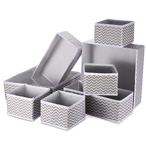 8PCS Organizadores de Cajones de Tela Oraganizador de Cajón Plegable Cajas de Almacenamiento Flexibles para Organizar la Ropa Interior, Sujetadores, Calcetines, Pañuelos,3 tamaños