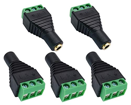 AAOTOKK 3 Polos 3.5 mm Terminal Tornillo (1/8) Audio Estéreo Hembra Terminal de Tornillo Hembra 3 Clavijas Adaptador Convertidor Balun sin Soldadura para Auriculares de Doble Pista (5 Paquete/Hembra)