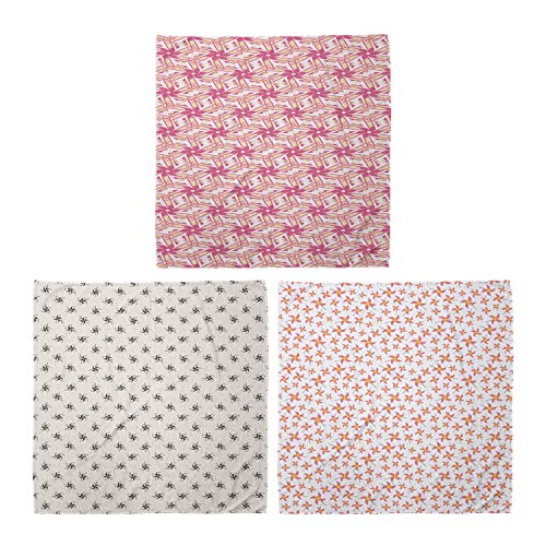 ABAKUHAUS Pack de 3 Bandanas Unisex, Grunge floral retro de la niñez Juguetes Doodle de la diversión de los niños Juego temático, Multicolor