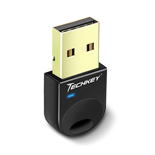 Adaptador USB Bluetooth 4.0, Techkey Bluetooth dongle CSR 4.0 Transmisor Receptor Bluetooth para Computadora Portátil de escritorio Auriculares Teclado Mouse Compatible con Windows 10/8/7/ XP/Vista