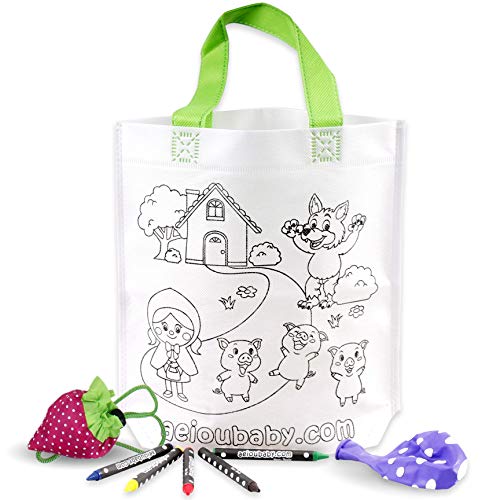 aeioubaby.com 30 Bolsas para Colorear + 1 Bolsa Reutilizable | 30 Bolsas Individuales con 5 Ceras de Colores y Globo | Regalo niños Fiestas y cumpleaños