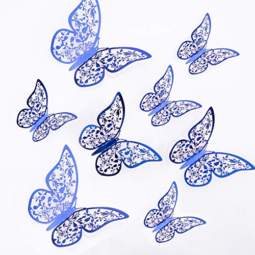 AIEX 24 Piezas Adornos De Mariposas 3D Pegatinas Extraíbles De Vivo Con 3 Tamaños Diferentes, Para Calcomanías De Pared, Adornos De Habitación De Niños, Decoración De Fiesta De Boda (Azul leal)