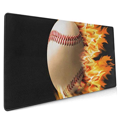 Alfombrilla de ratón profesional para juegos Cool Baseball On Fire Negro Cool XXL Alfombrilla de ratón grande y extendida Teclado Alfombrilla de ratón de gran tamaño para jugadores Alfombrilla de rató