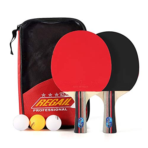 Alomejor Juego de Tenis de Mesa Juego de Tenis de Mesa Paletas de Ping-Pong de Madera con 3 Bolas y Estuche para Actividades Deportivas al Aire Libre en Interiores