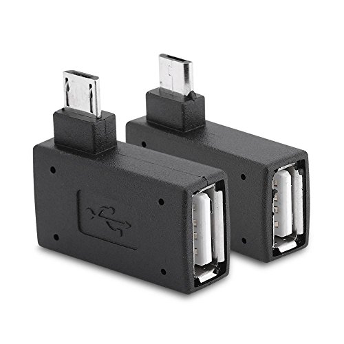Ángulo Izquierdo Derecho Micro USB 2.0 Macho 90 Grados USB Macho a Micro Hembra adaptadores OTG, Paquete de 2