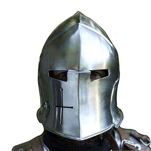 AnNafi Barbuta Viking Casco de Caballero de Batalla | Acero Medieval Visored Barbute Armor SCA LARP Réplica disfraz