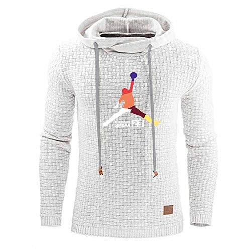 Anoauit Sudaderas con Capucha Jacquard para Hombre Suéter de Moda de Primavera Equipo de Baloncesto de los Lakers Jordan # 23 Suéter a Cuadros de Manga Larga para Deportes de Ocio-Blanco_Grande