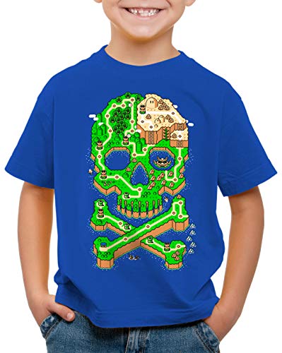 A.N.T. Mario Skull Camiseta para Niños T-Shirt cráneo Consola de Videojuegos Super World, Talla:116