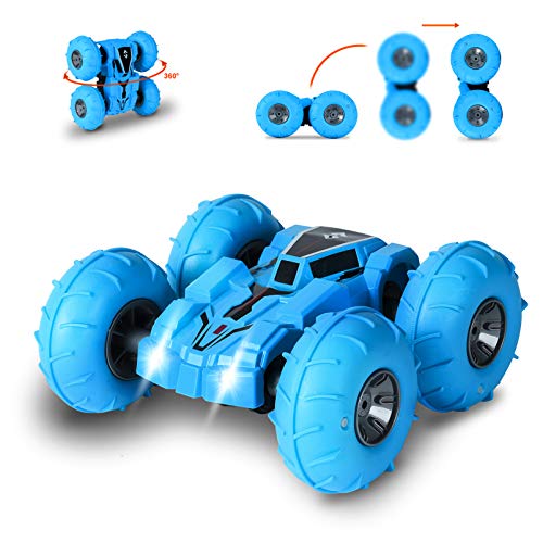 AOPOY RC Coche Teledirigido 4x4 para Niños, 2.4 GHz RC Coche Acrobacia, 1/12 Inflable de Coche Vertical con Control Remoto, Rotación Volteo 360°, 6 A 12 Años Coche Radiocontrol para Niños Regalos-Azul