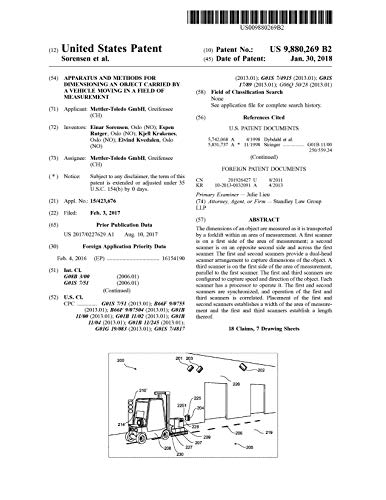 Apparatus and methods for dimensioning an object carried by a vehicle moving in a field of measurement: United States Patent 9880269 (English Edition)